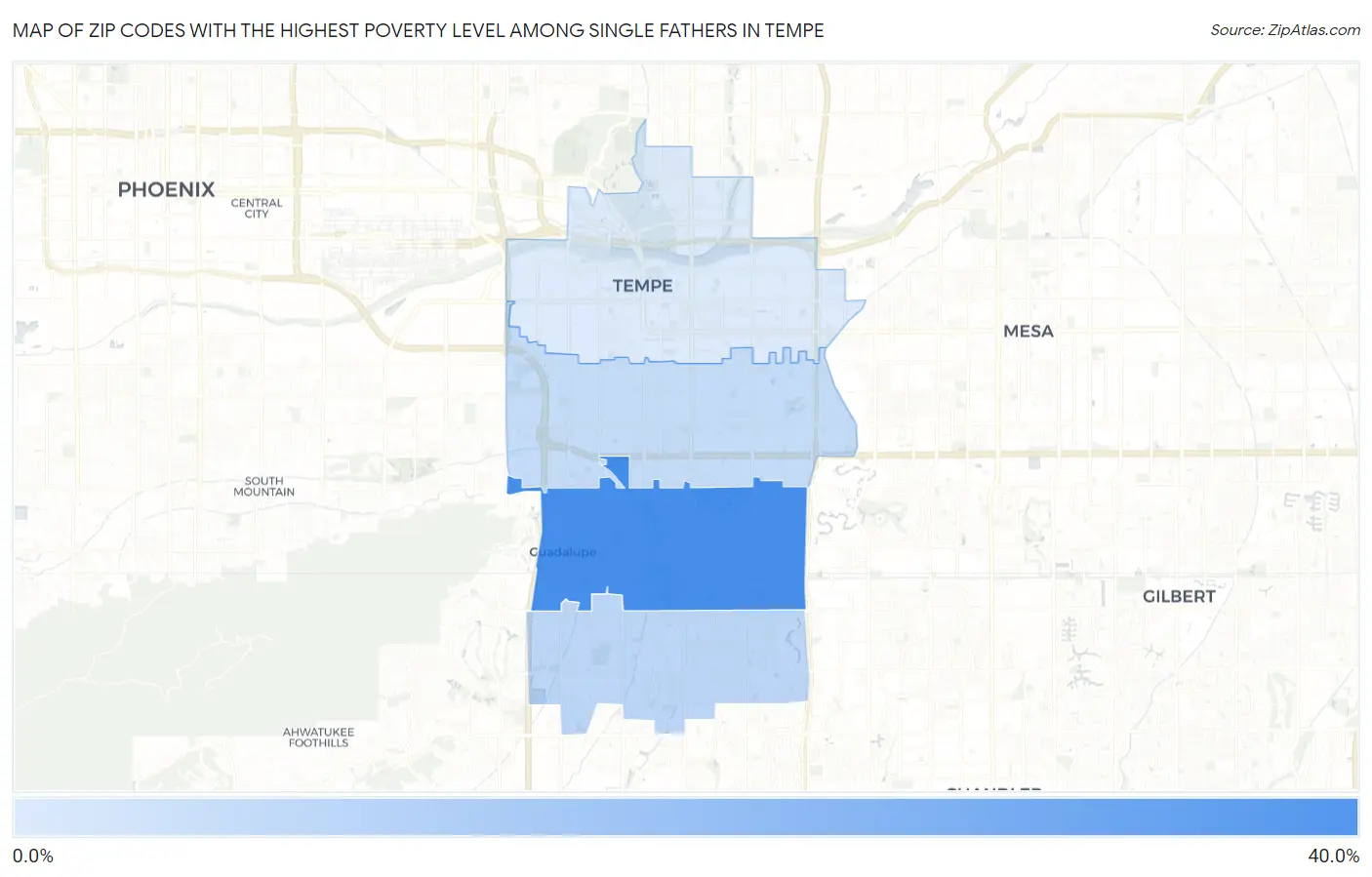 Zip Codes with the Highest Poverty Level Among Single Fathers in Tempe Map