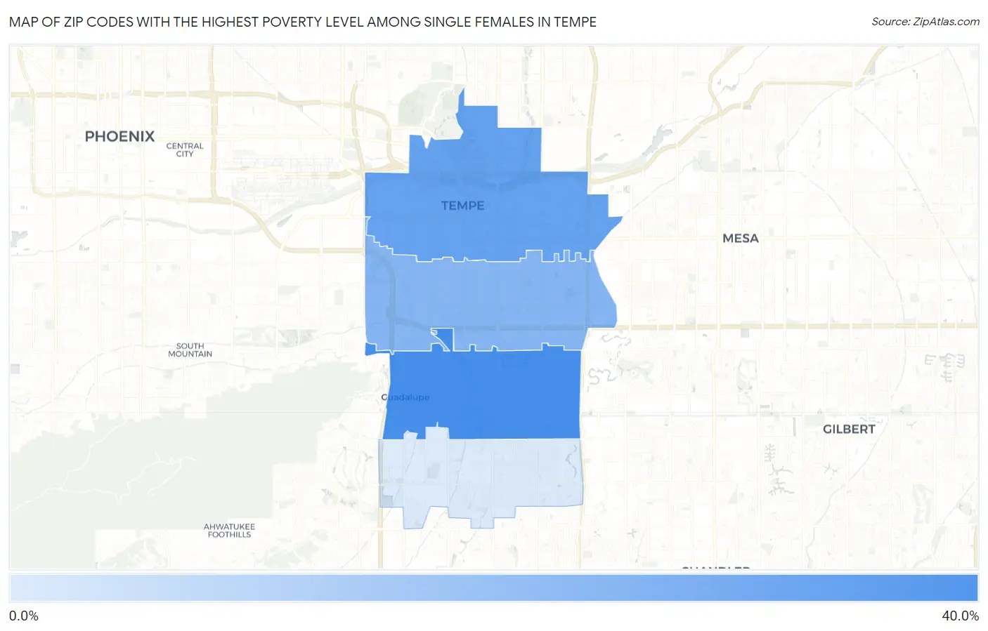 Zip Codes with the Highest Poverty Level Among Single Females in Tempe Map