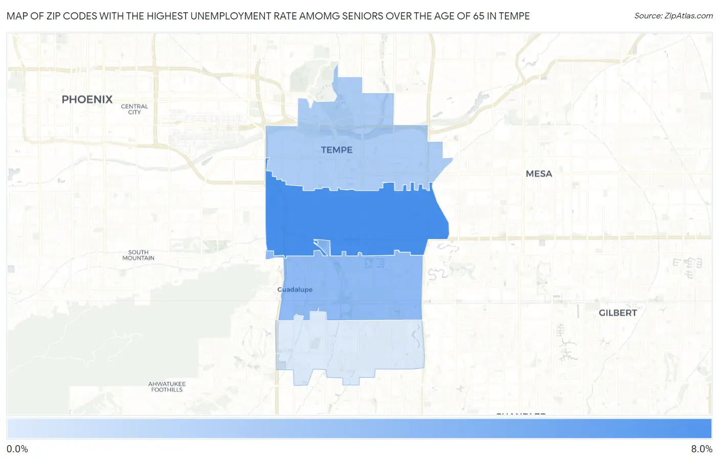 Zip Codes with the Highest Unemployment Rate Amomg Seniors Over the Age of 65 in Tempe Map
