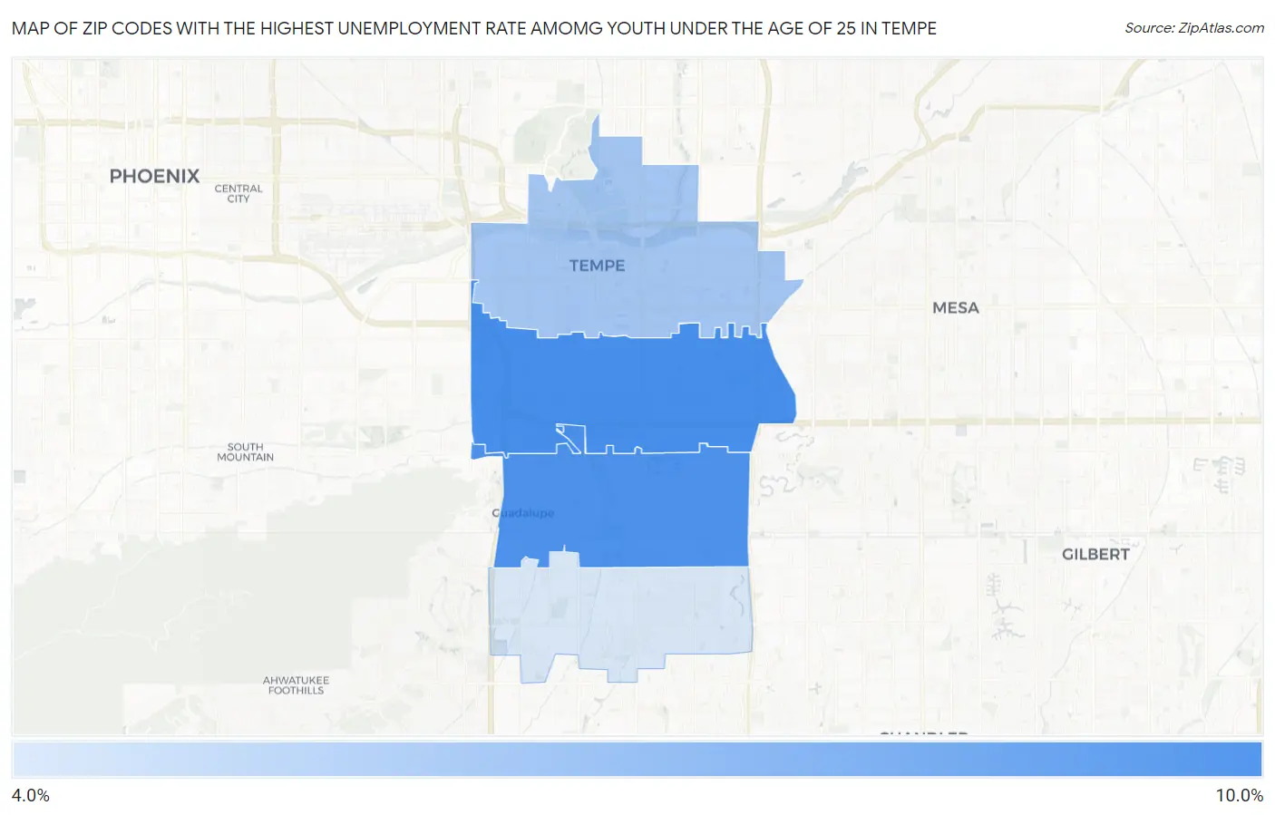 Zip Codes with the Highest Unemployment Rate Amomg Youth Under the Age of 25 in Tempe Map