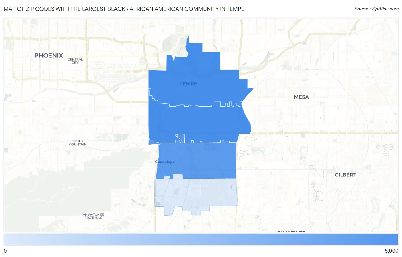 Zip Codes with the Largest Black / African American Community in Tempe Map