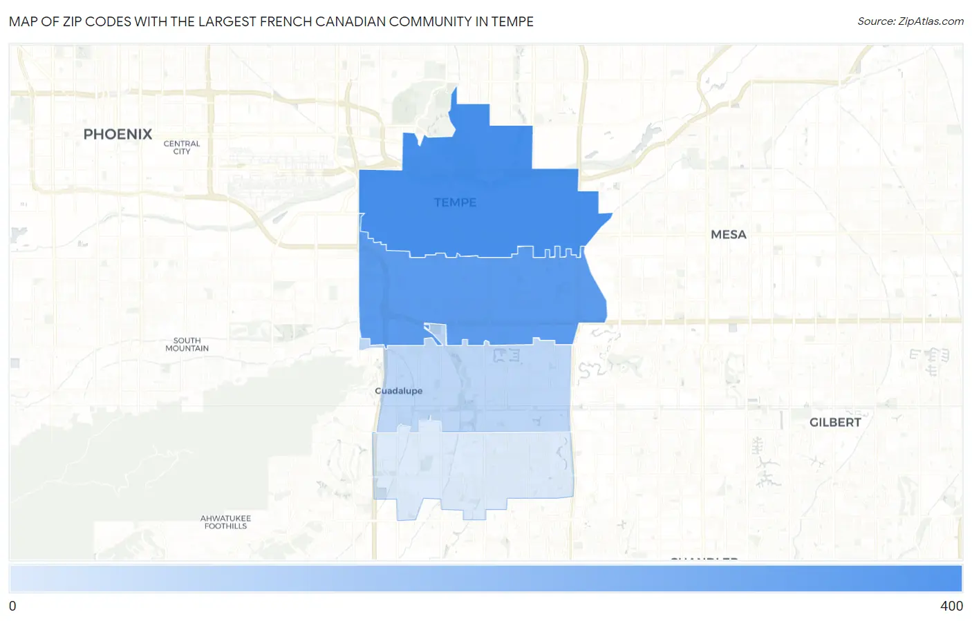 Zip Codes with the Largest French Canadian Community in Tempe Map