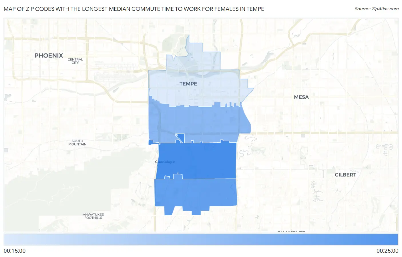 Zip Codes with the Longest Median Commute Time to Work for Females in Tempe Map
