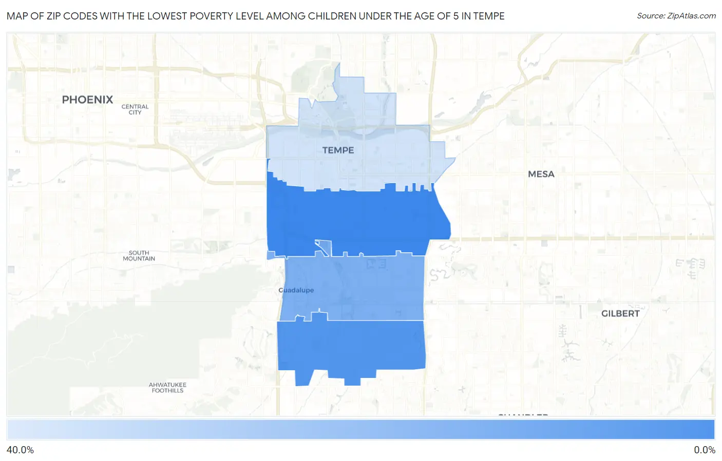 Zip Codes with the Lowest Poverty Level Among Children Under the Age of 5 in Tempe Map