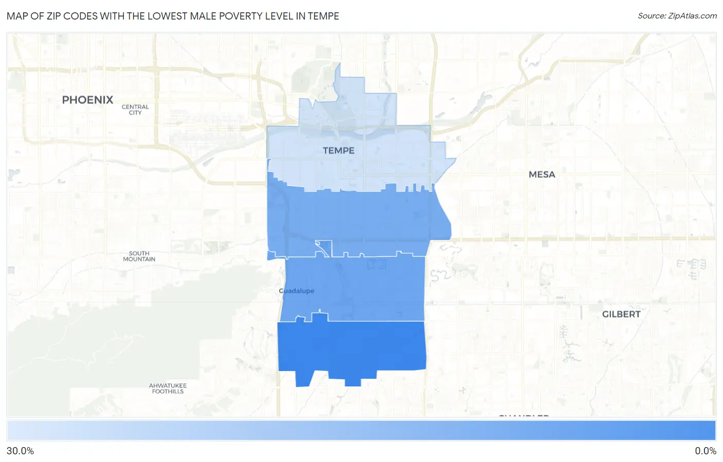 Zip Codes with the Lowest Male Poverty Level in Tempe Map