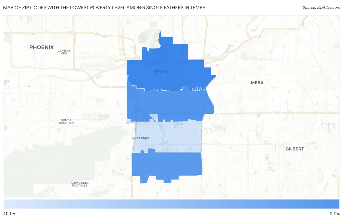 Zip Codes with the Lowest Poverty Level Among Single Fathers in Tempe Map