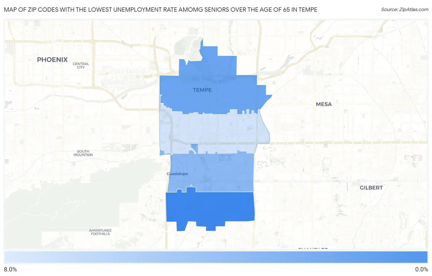 Zip Codes with the Lowest Unemployment Rate Amomg Seniors Over the Age of 65 in Tempe Map