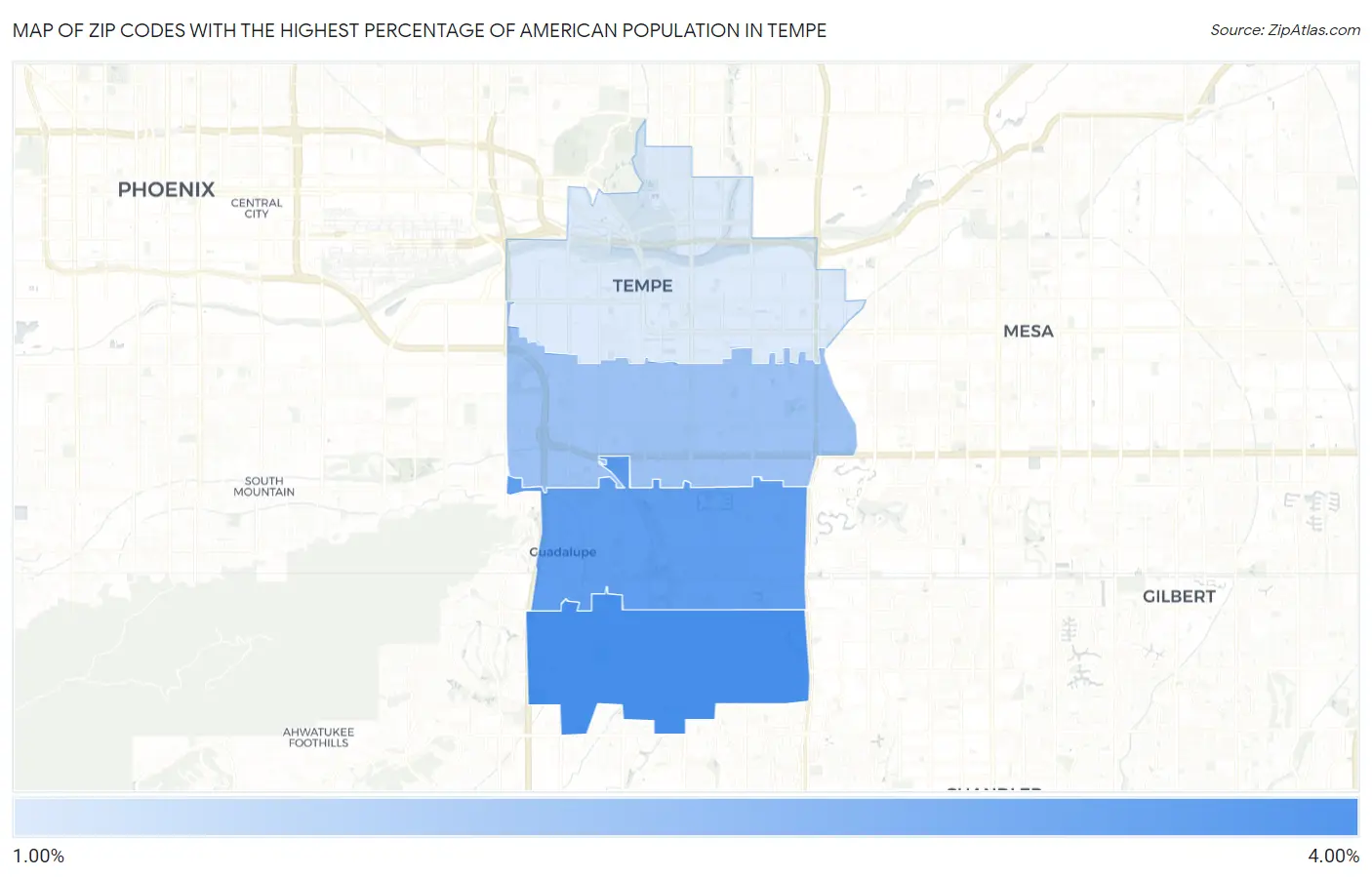 Zip Codes with the Highest Percentage of American Population in Tempe Map