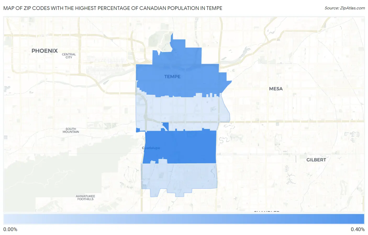Zip Codes with the Highest Percentage of Canadian Population in Tempe Map