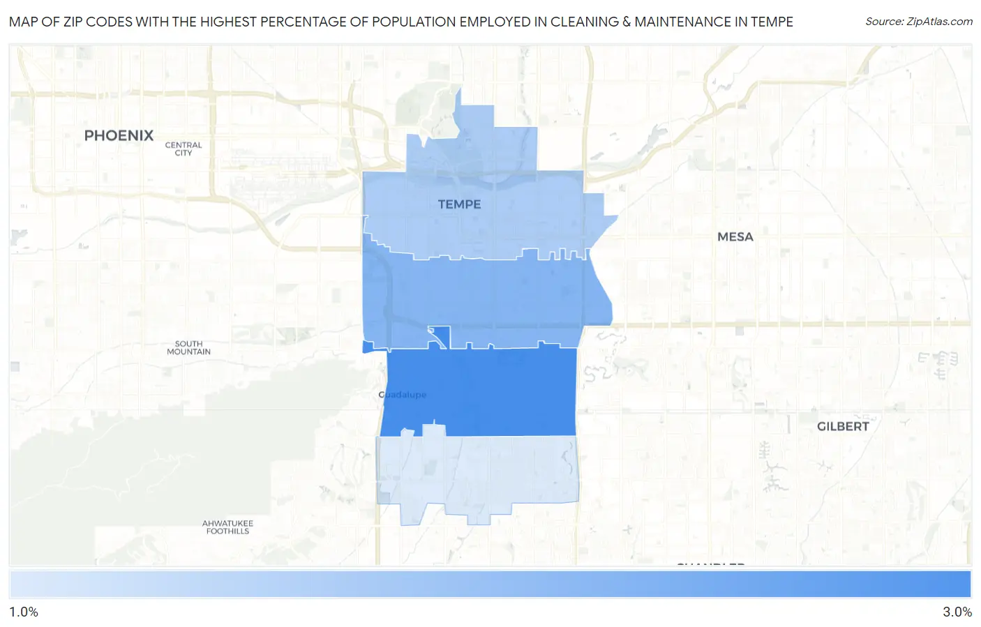Zip Codes with the Highest Percentage of Population Employed in Cleaning & Maintenance in Tempe Map