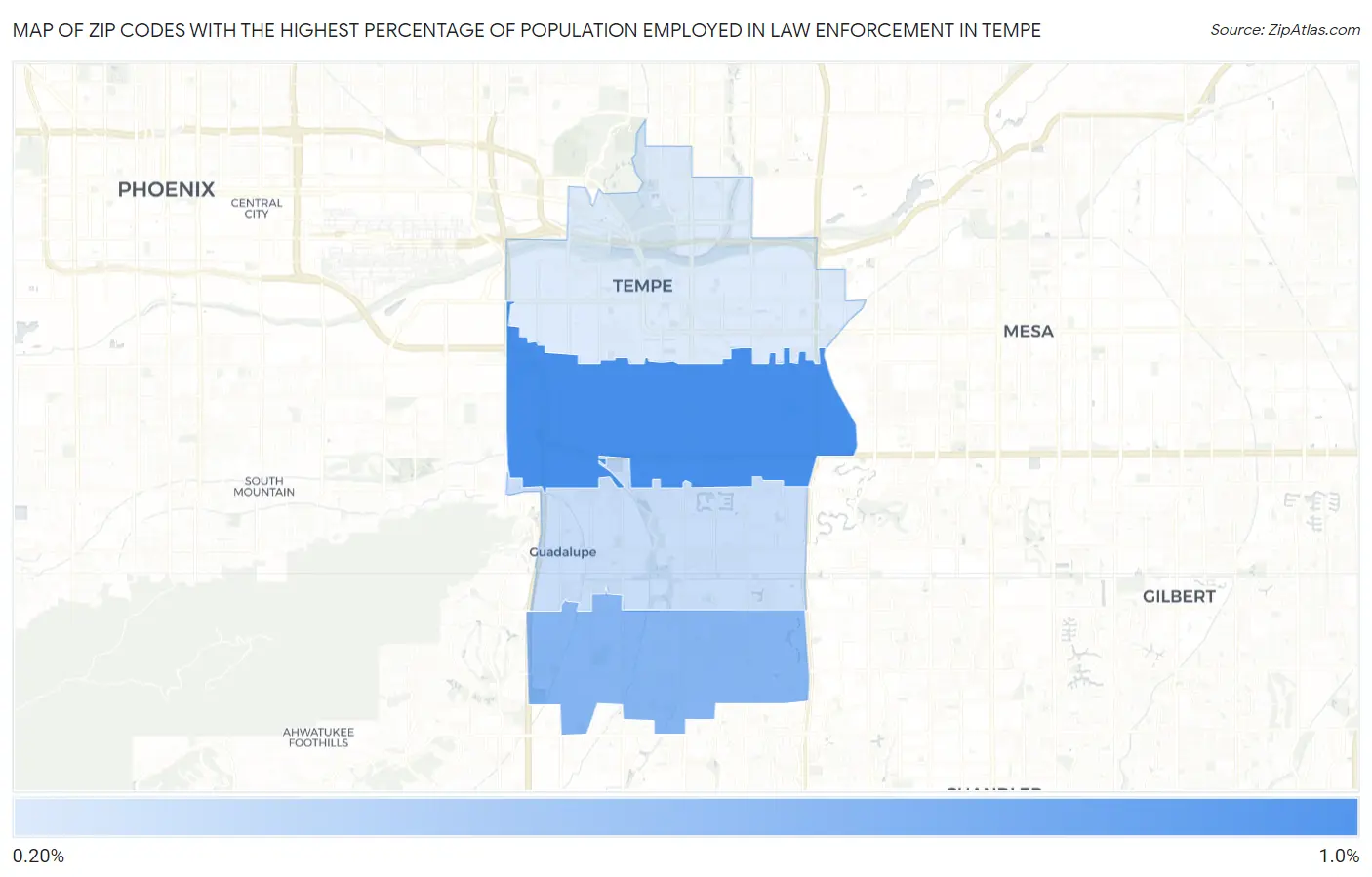 Zip Codes with the Highest Percentage of Population Employed in Law Enforcement in Tempe Map