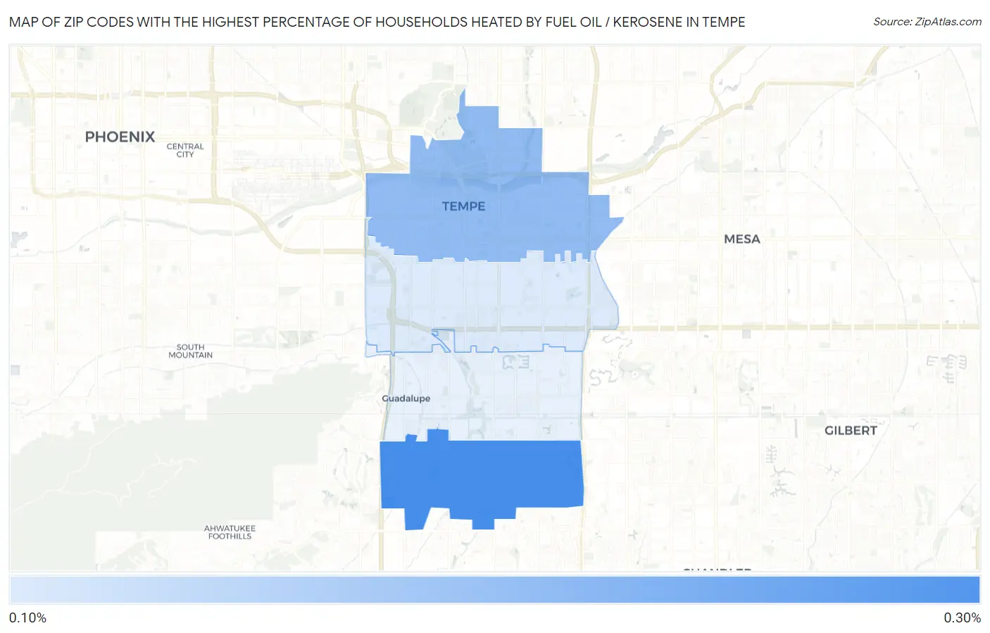 Zip Codes with the Highest Percentage of Households Heated by Fuel Oil / Kerosene in Tempe Map