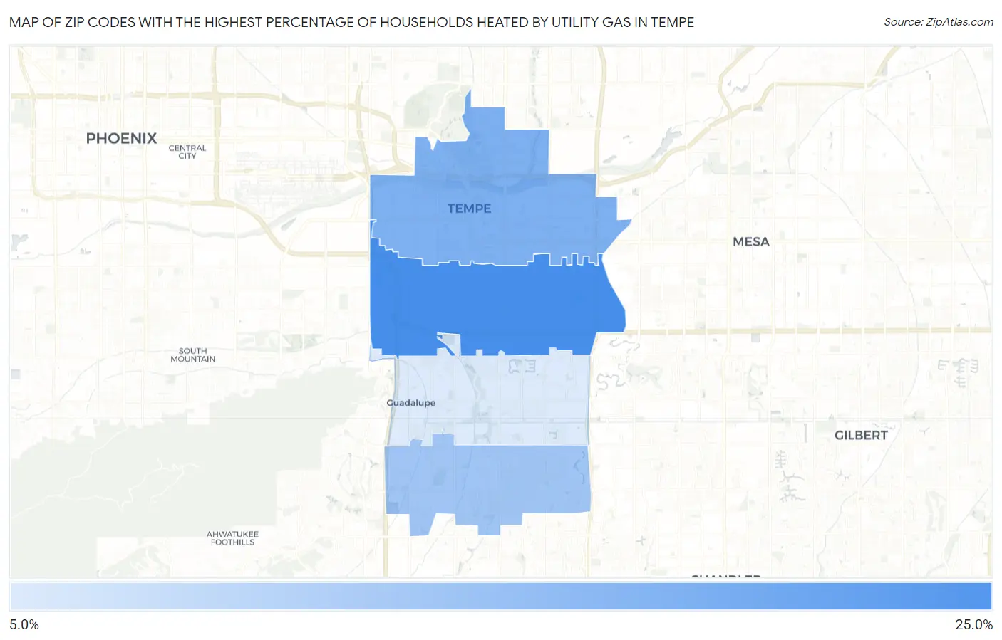 Zip Codes with the Highest Percentage of Households Heated by Utility Gas in Tempe Map