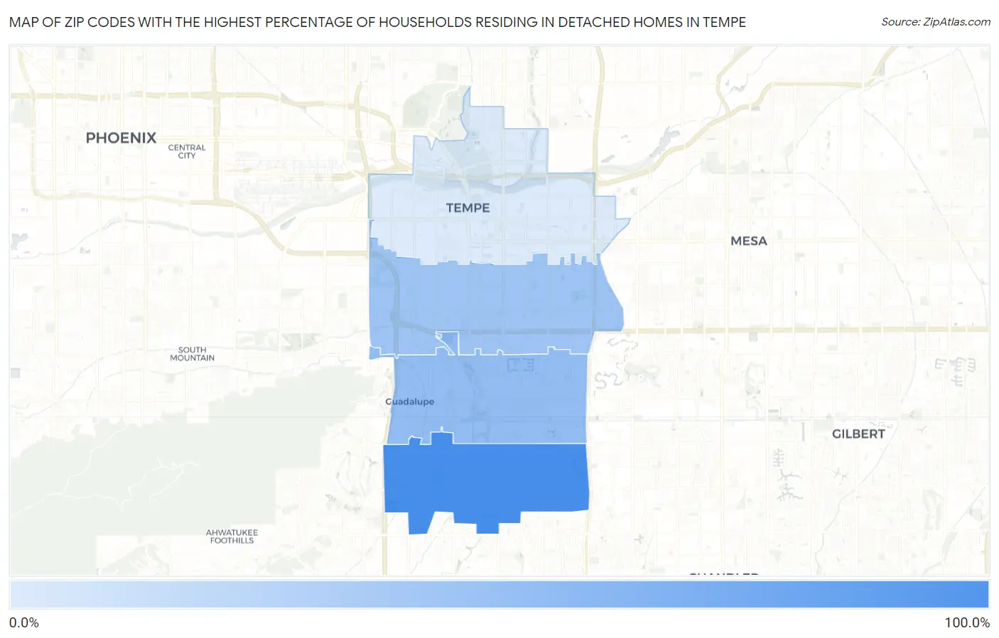 Zip Codes with the Highest Percentage of Households Residing in Detached Homes in Tempe Map