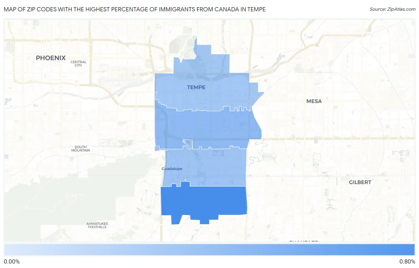 Zip Codes with the Highest Percentage of Immigrants from Canada in Tempe Map