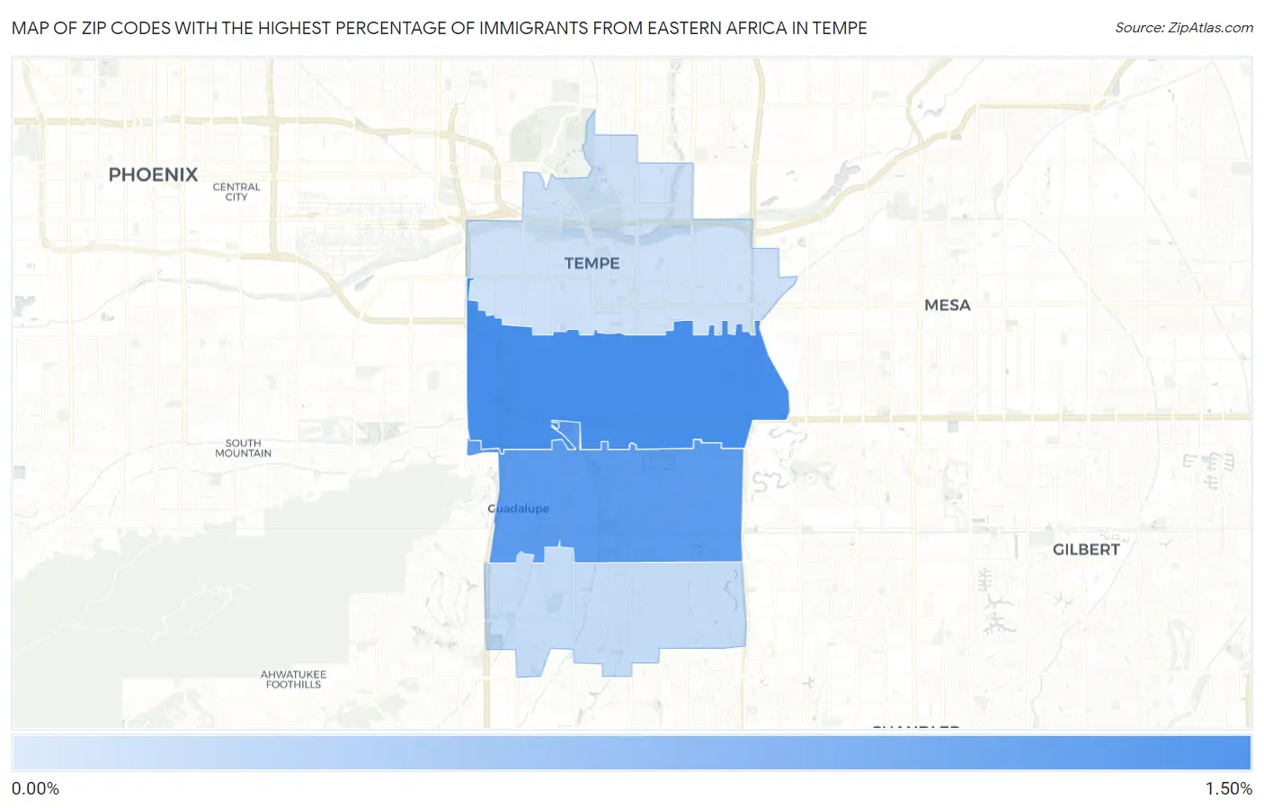 Zip Codes with the Highest Percentage of Immigrants from Eastern Africa in Tempe Map