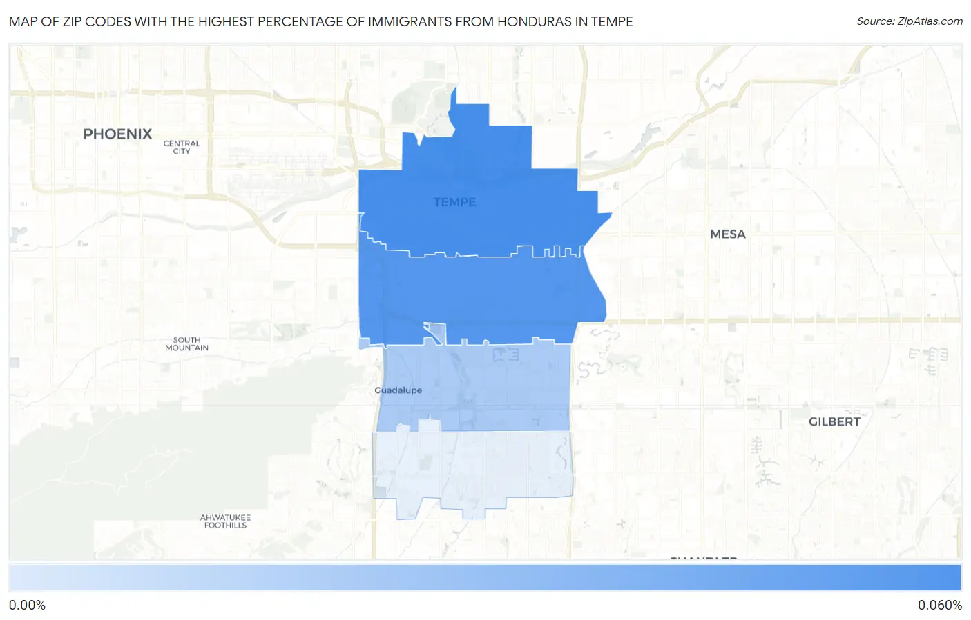 Zip Codes with the Highest Percentage of Immigrants from Honduras in Tempe Map