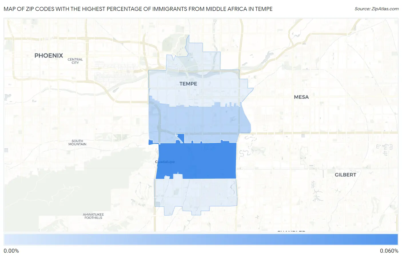 Zip Codes with the Highest Percentage of Immigrants from Middle Africa in Tempe Map
