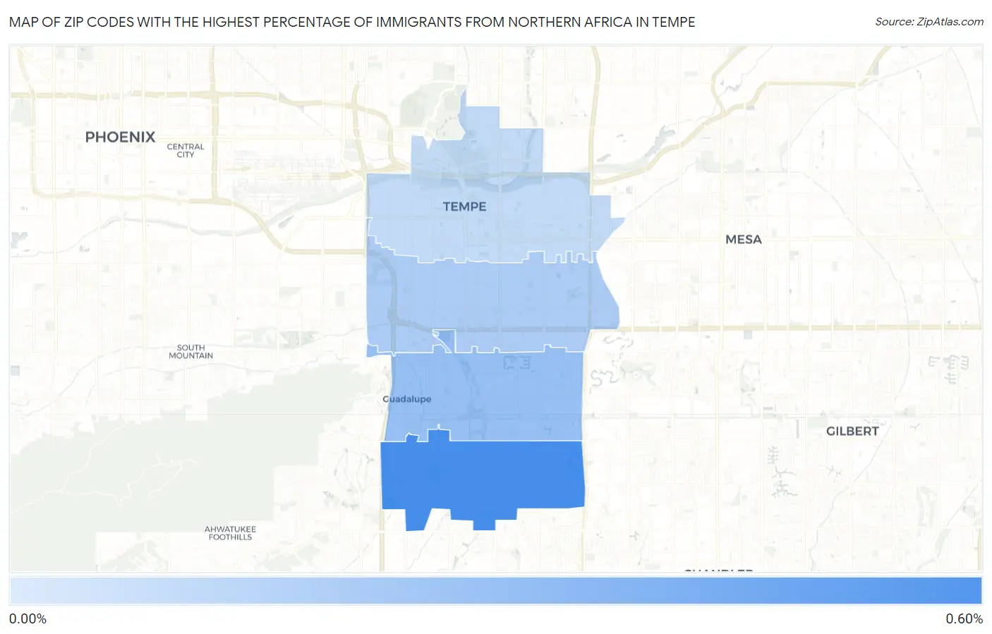 Zip Codes with the Highest Percentage of Immigrants from Northern Africa in Tempe Map