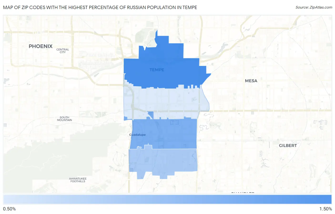 Zip Codes with the Highest Percentage of Russian Population in Tempe Map