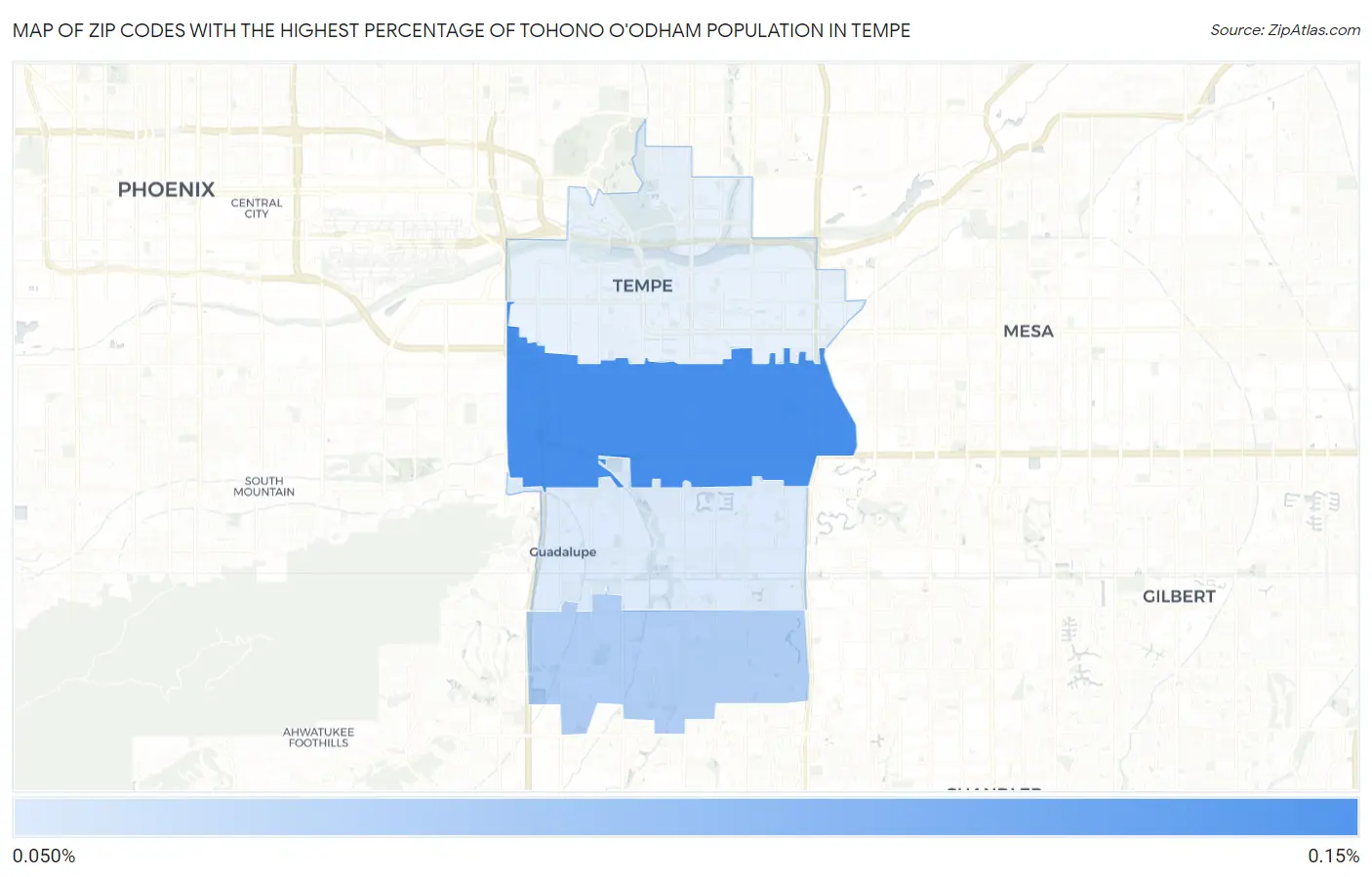 Zip Codes with the Highest Percentage of Tohono O'Odham Population in Tempe Map