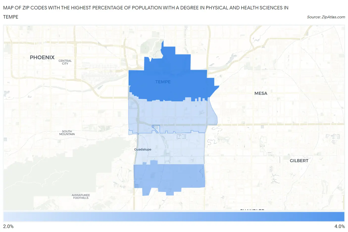 Zip Codes with the Highest Percentage of Population with a Degree in Physical and Health Sciences in Tempe Map
