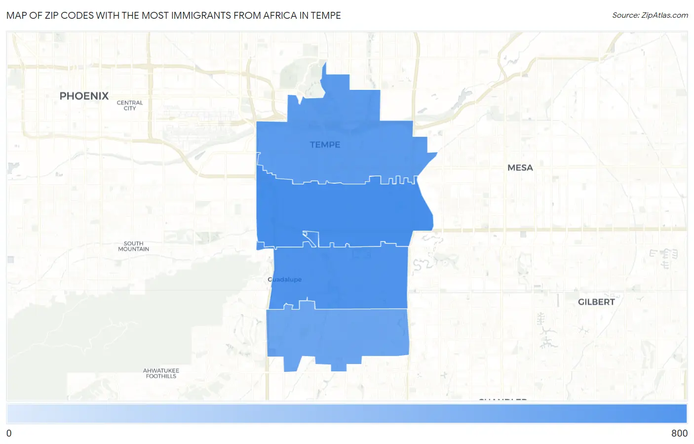 Zip Codes with the Most Immigrants from Africa in Tempe Map