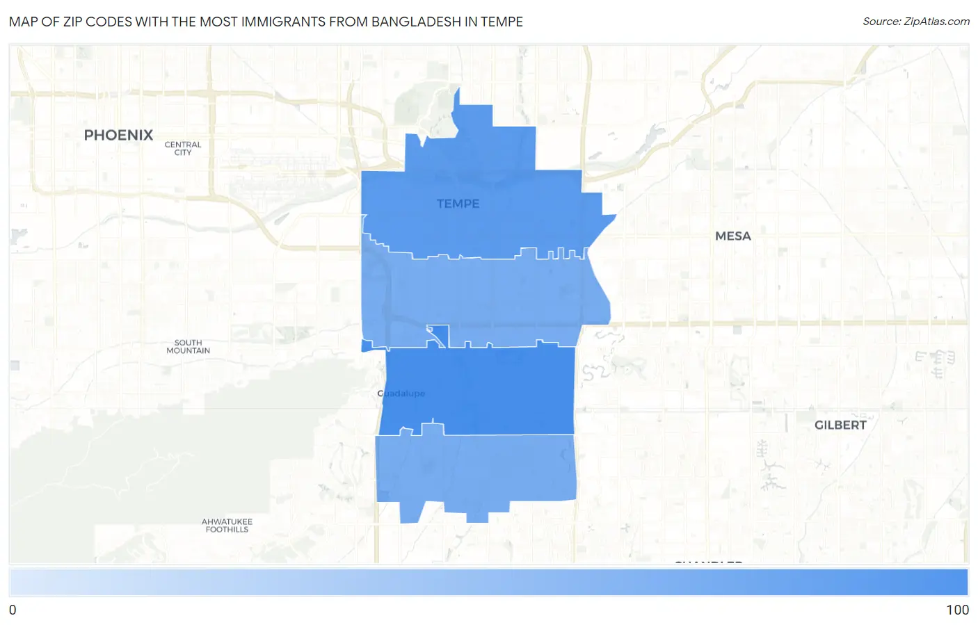 Zip Codes with the Most Immigrants from Bangladesh in Tempe Map