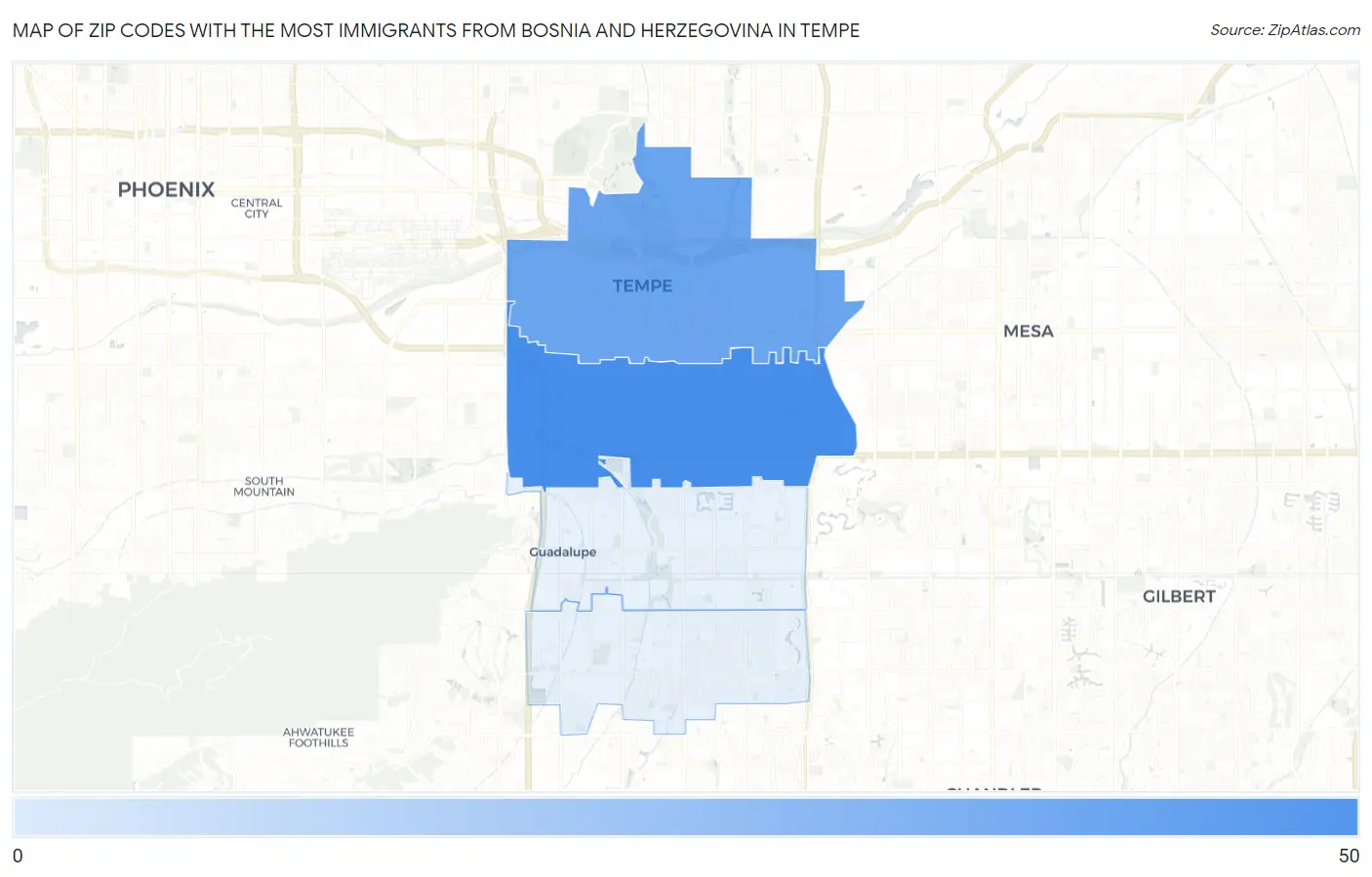 Zip Codes with the Most Immigrants from Bosnia and Herzegovina in Tempe Map