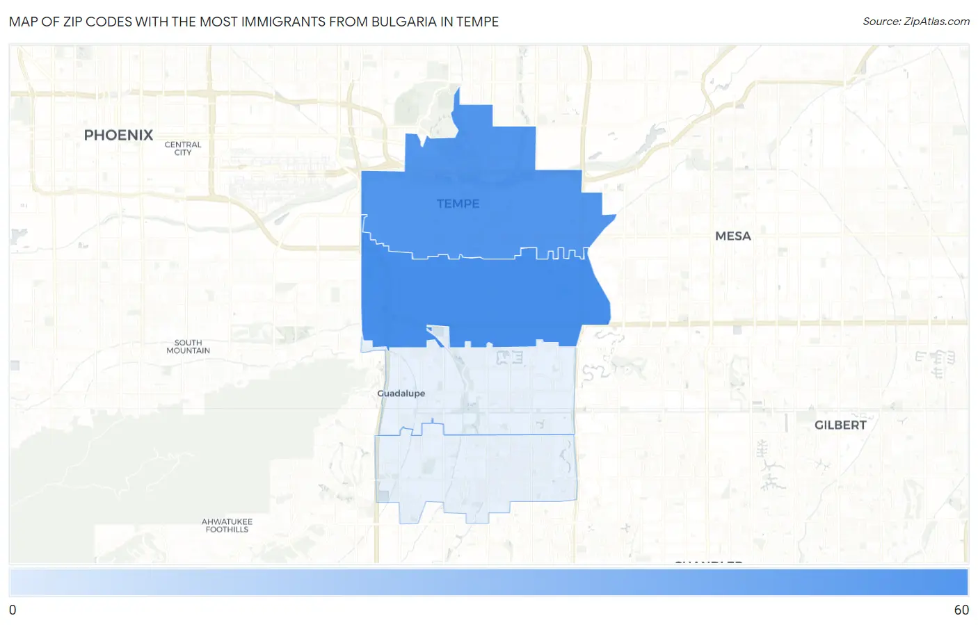 Zip Codes with the Most Immigrants from Bulgaria in Tempe Map
