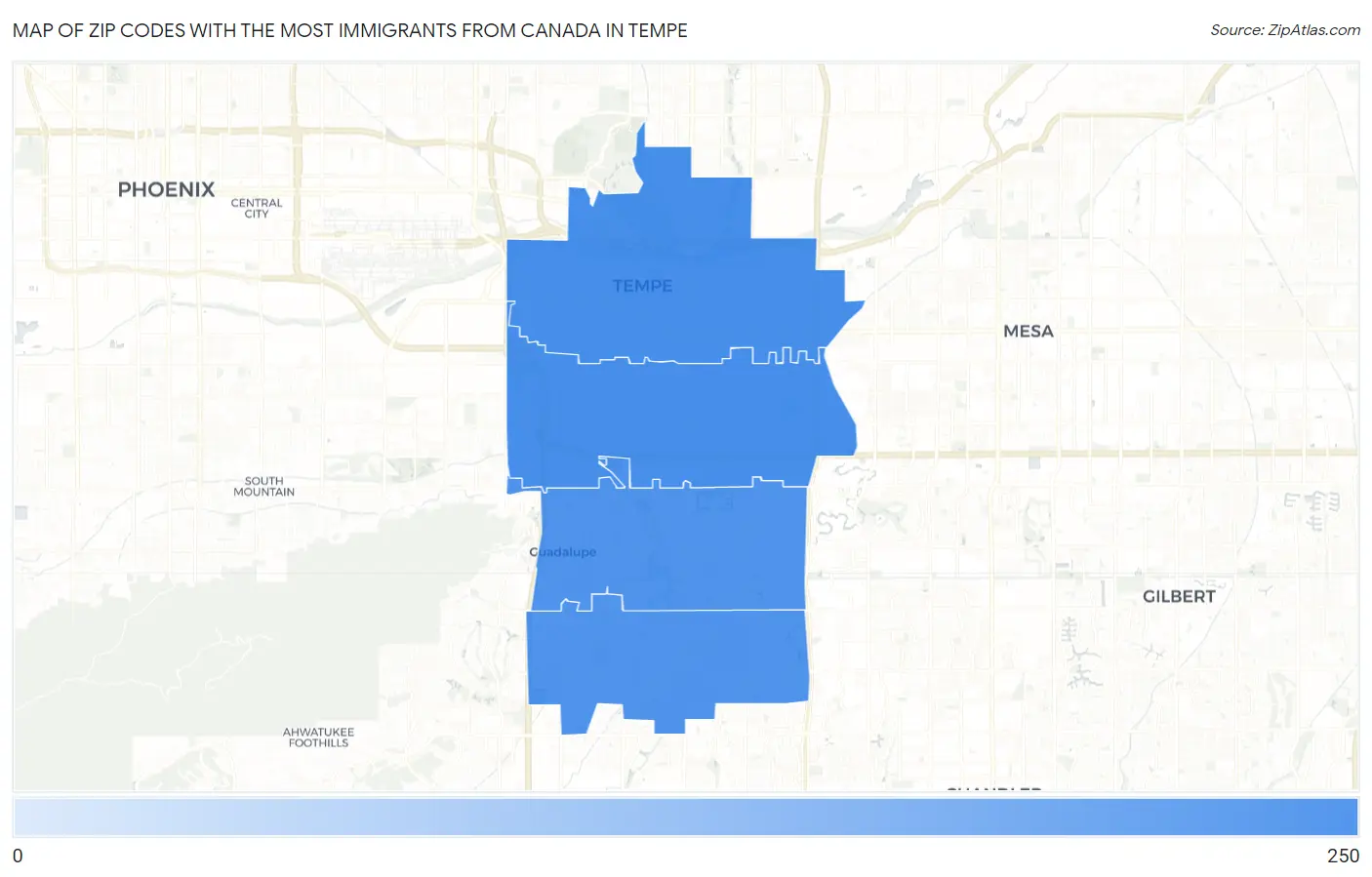 Zip Codes with the Most Immigrants from Canada in Tempe Map