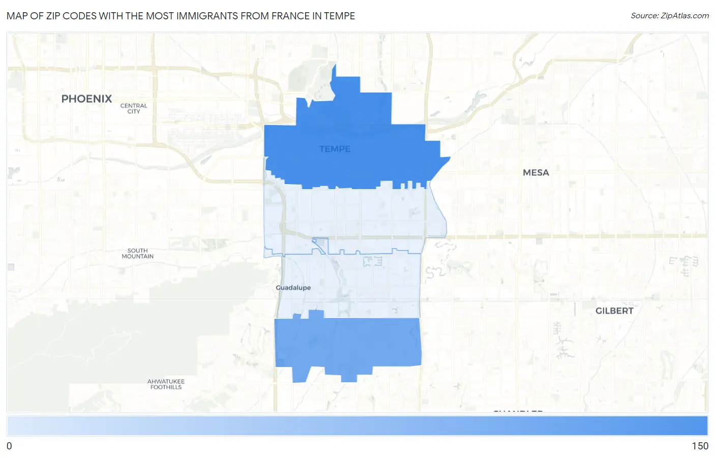 Zip Codes with the Most Immigrants from France in Tempe Map