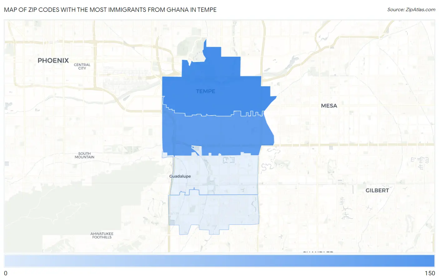 Zip Codes with the Most Immigrants from Ghana in Tempe Map