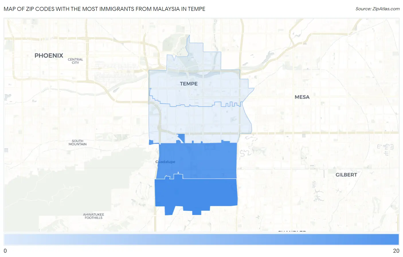 Zip Codes with the Most Immigrants from Malaysia in Tempe Map