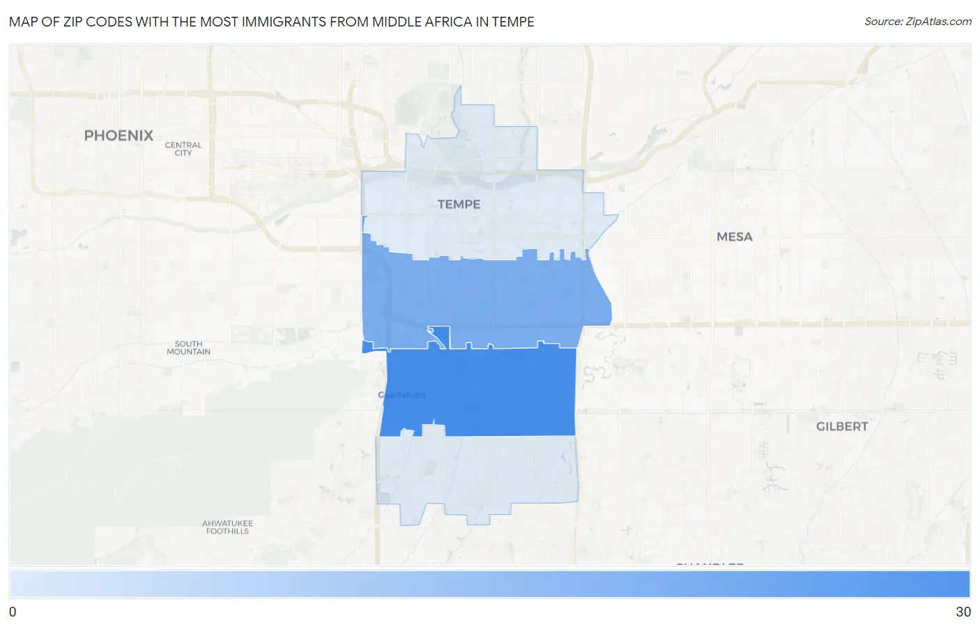 Zip Codes with the Most Immigrants from Middle Africa in Tempe Map