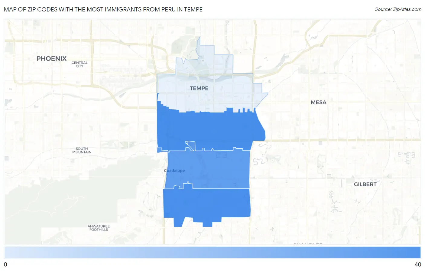 Zip Codes with the Most Immigrants from Peru in Tempe Map