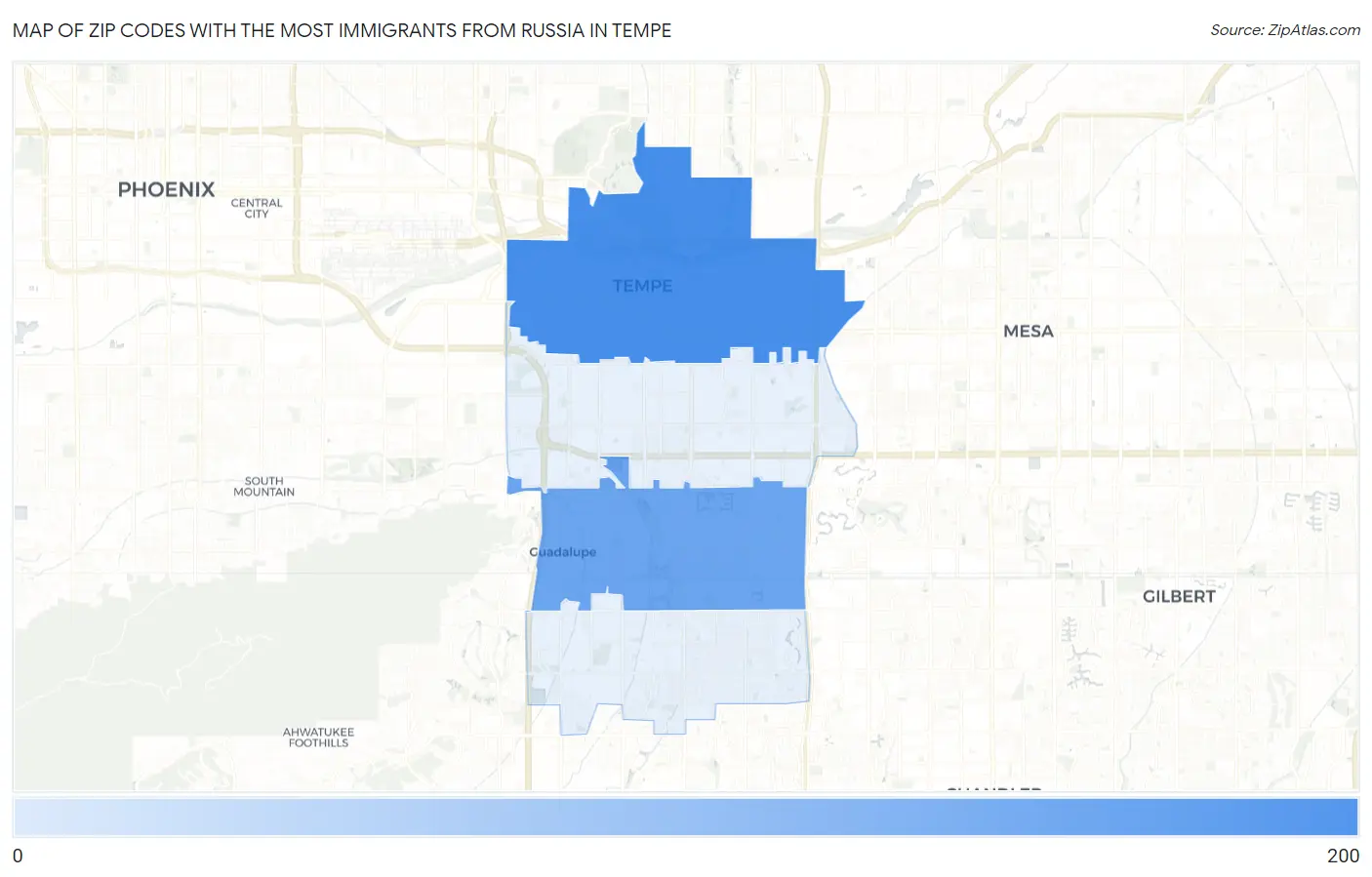 Zip Codes with the Most Immigrants from Russia in Tempe Map