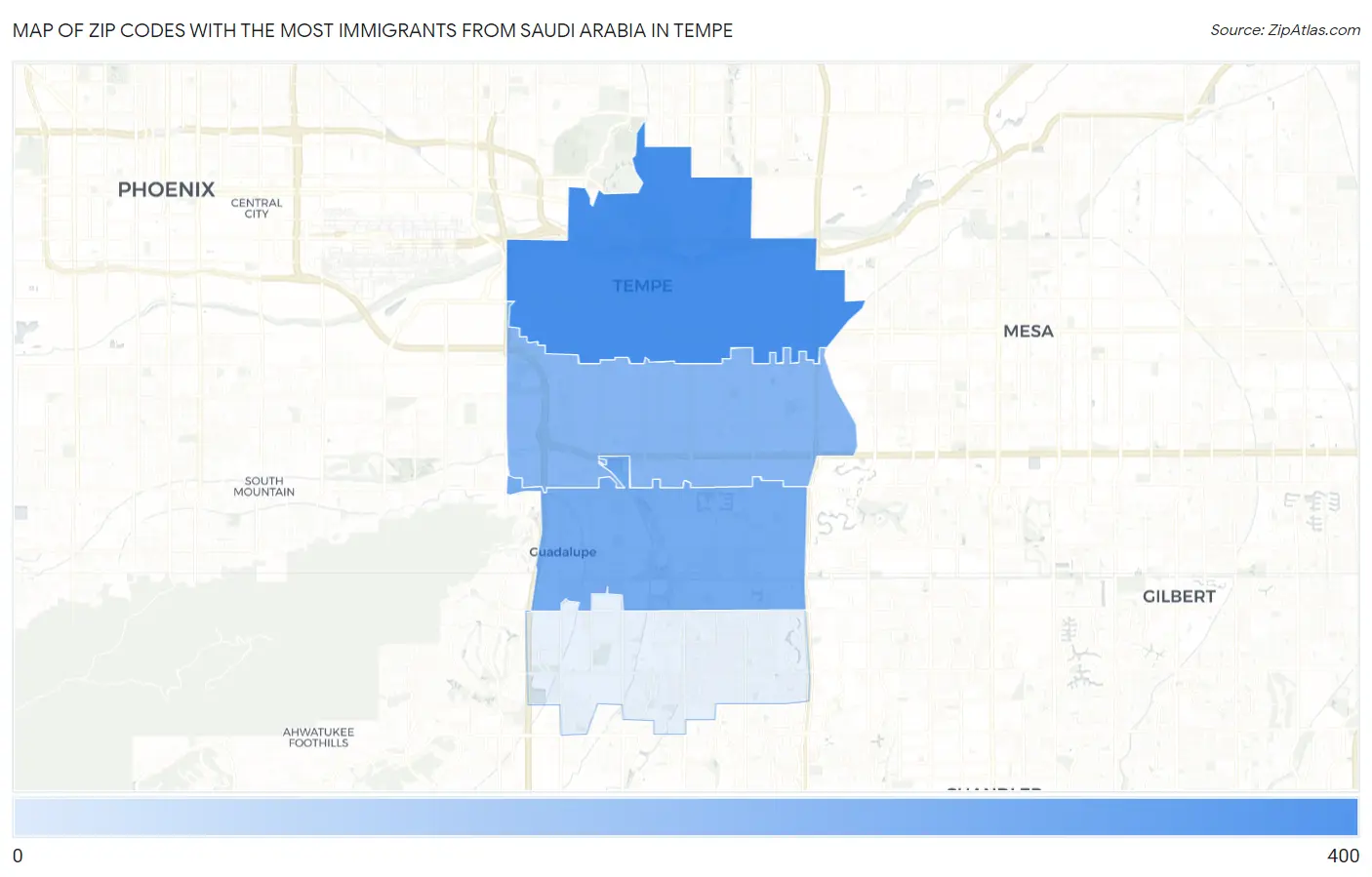 Zip Codes with the Most Immigrants from Saudi Arabia in Tempe Map