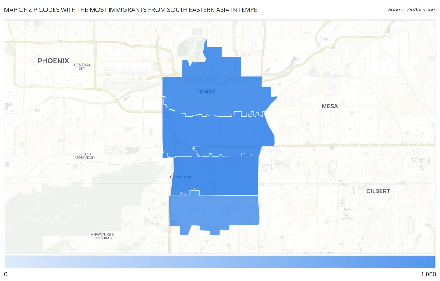 Zip Codes with the Most Immigrants from South Eastern Asia in Tempe Map