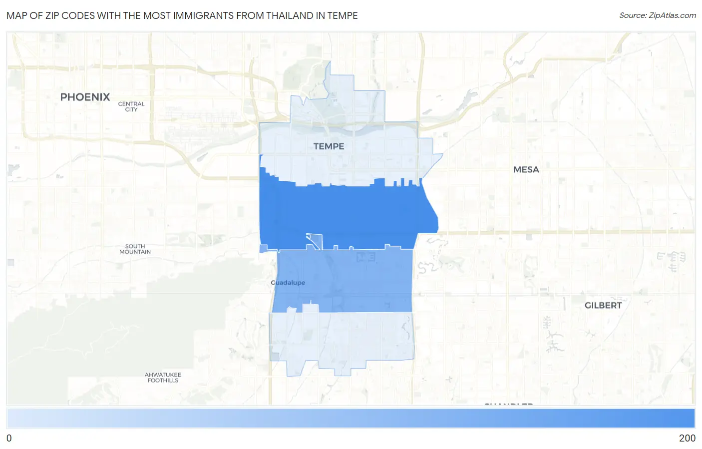 Zip Codes with the Most Immigrants from Thailand in Tempe Map