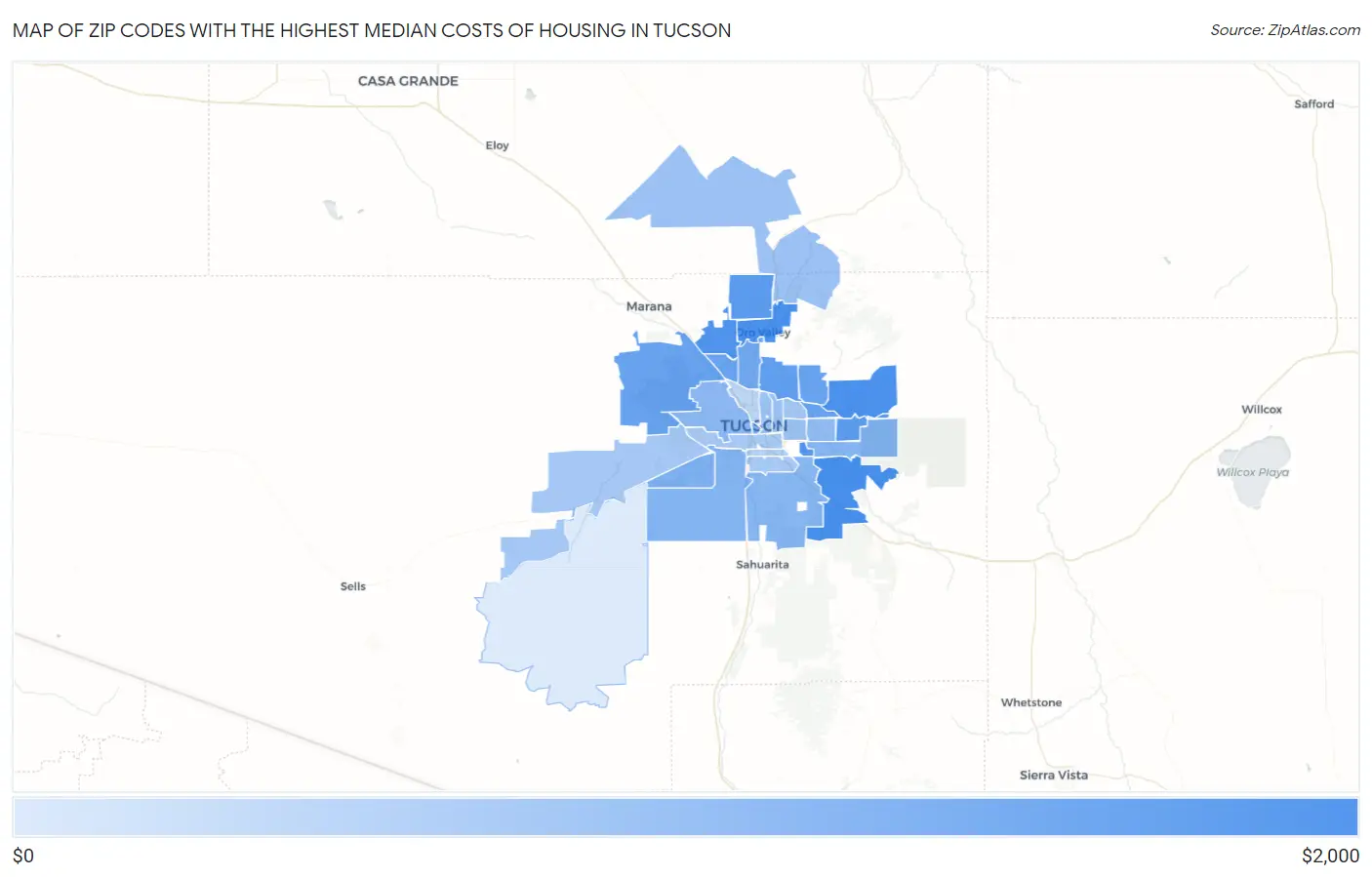 Zip Codes with the Highest Median Costs of Housing in Tucson Map