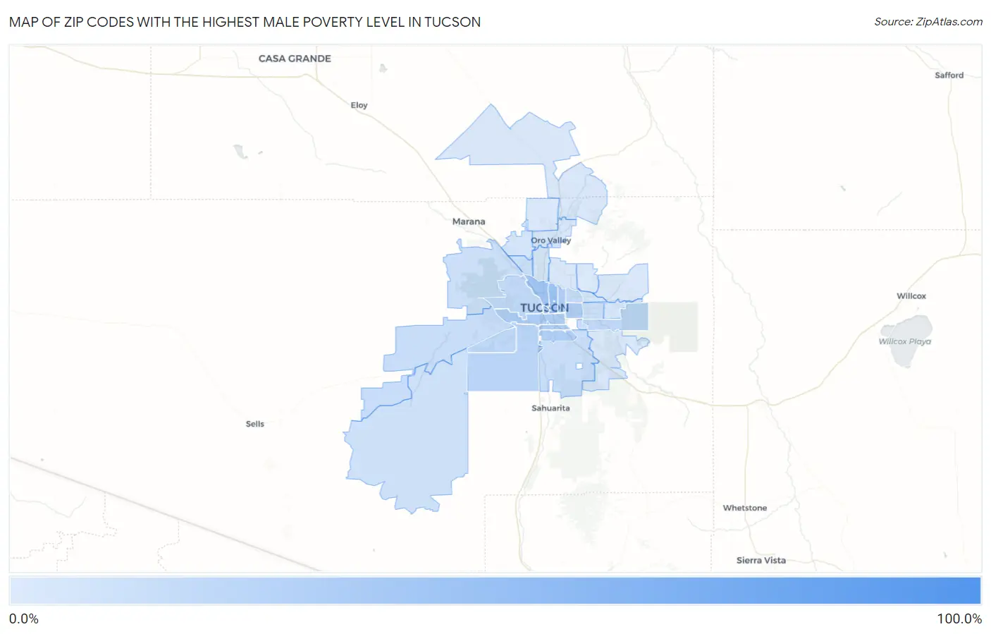 Zip Codes with the Highest Male Poverty Level in Tucson Map