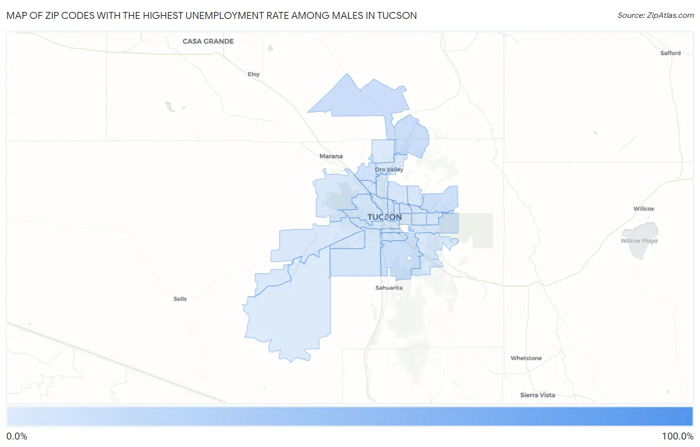 Zip Codes with the Highest Unemployment Rate Among Males in Tucson Map