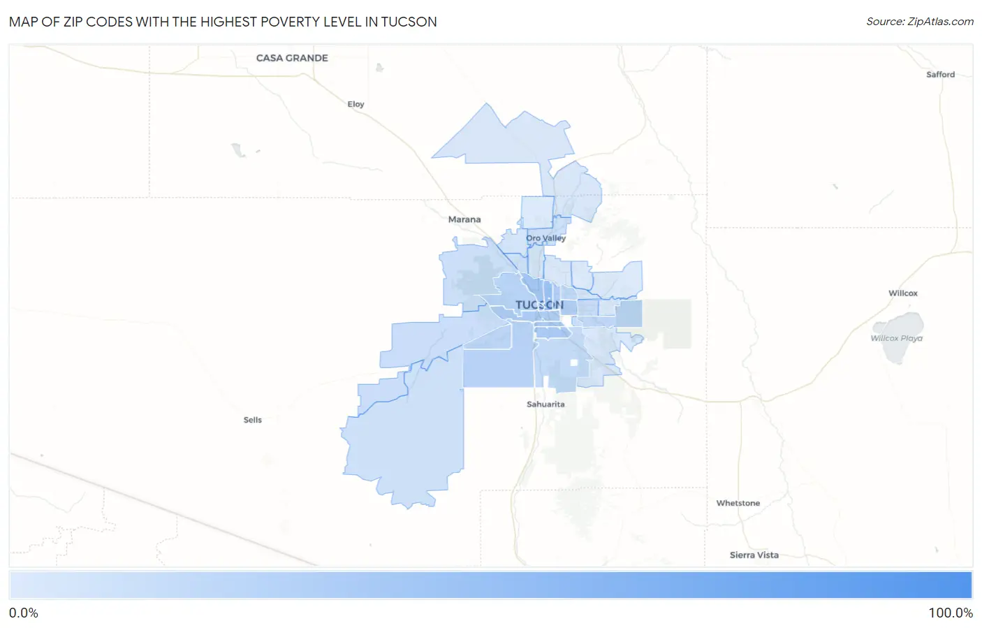 Zip Codes with the Highest Poverty Level in Tucson Map