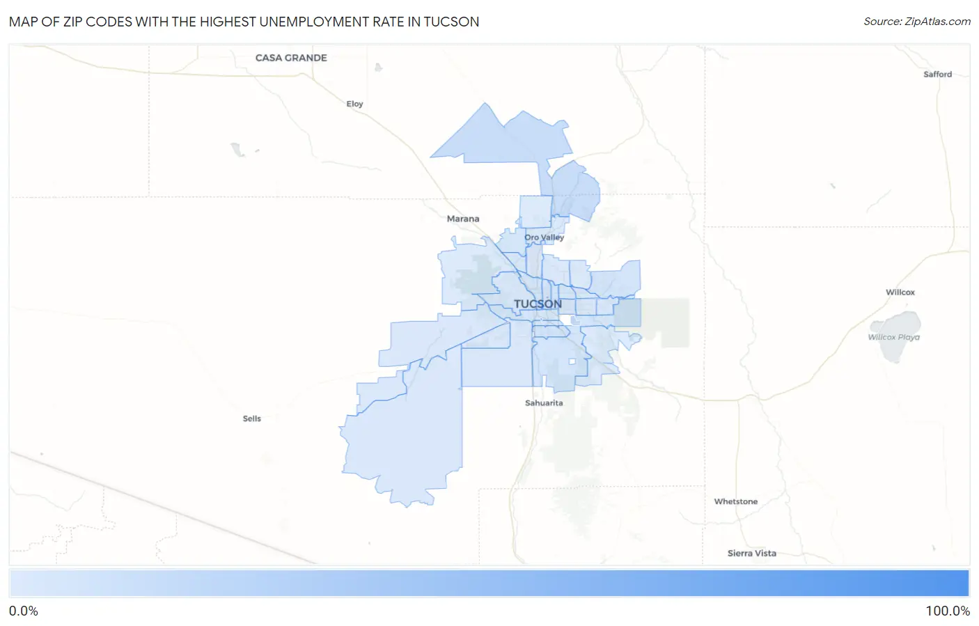 Zip Codes with the Highest Unemployment Rate in Tucson Map
