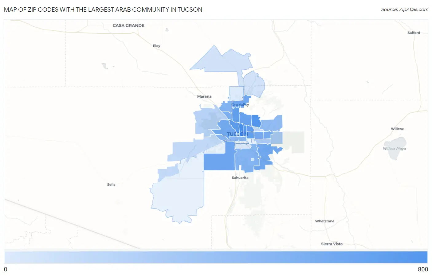 Zip Codes with the Largest Arab Community in Tucson Map