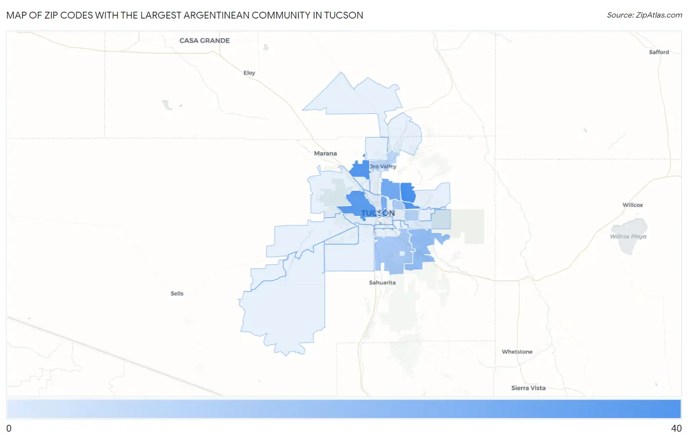 Zip Codes with the Largest Argentinean Community in Tucson Map
