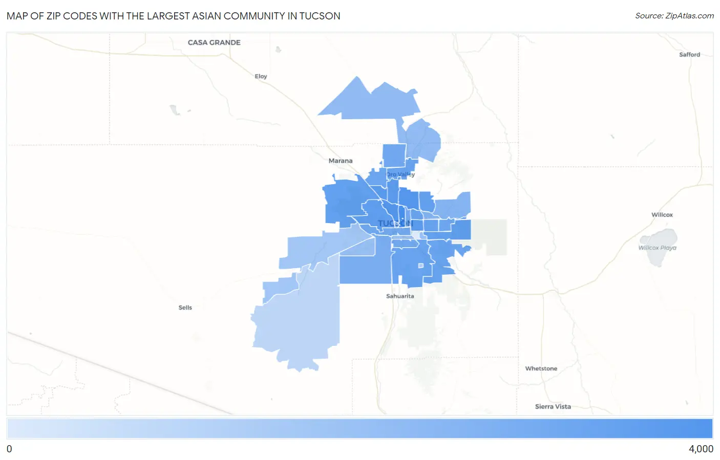 Zip Codes with the Largest Asian Community in Tucson Map