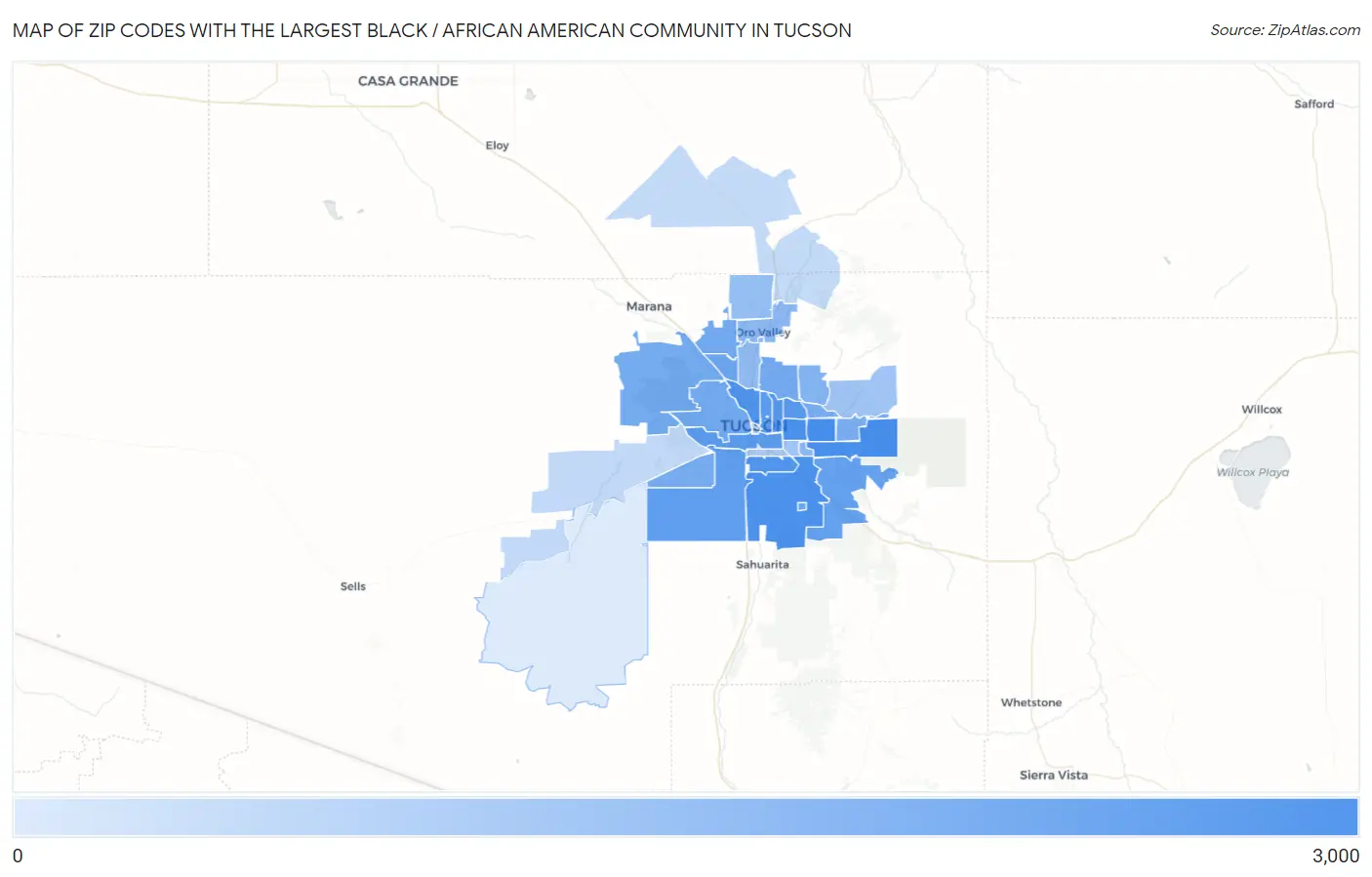 Zip Codes with the Largest Black / African American Community in Tucson Map