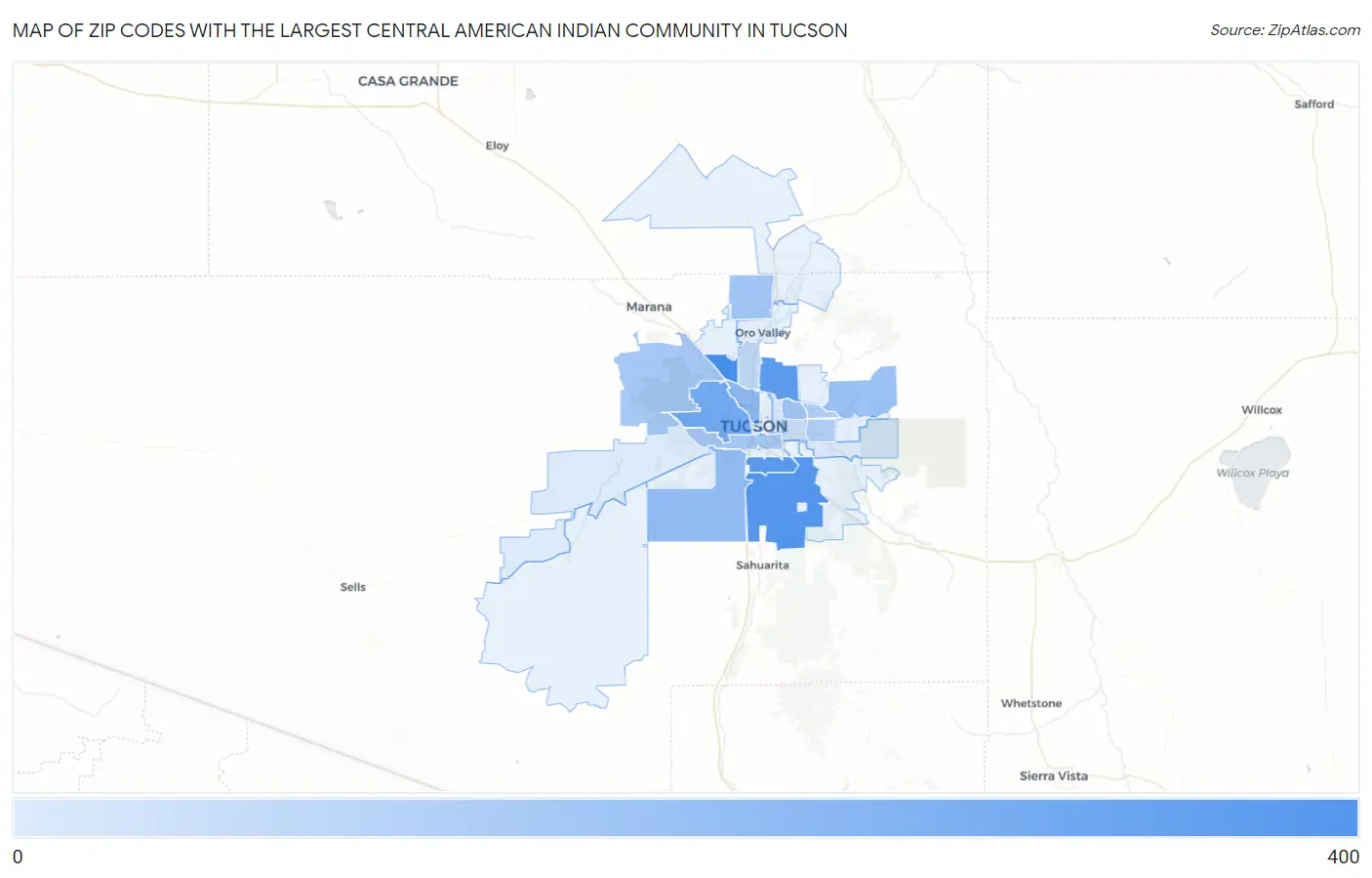 Zip Codes with the Largest Central American Indian Community in Tucson Map